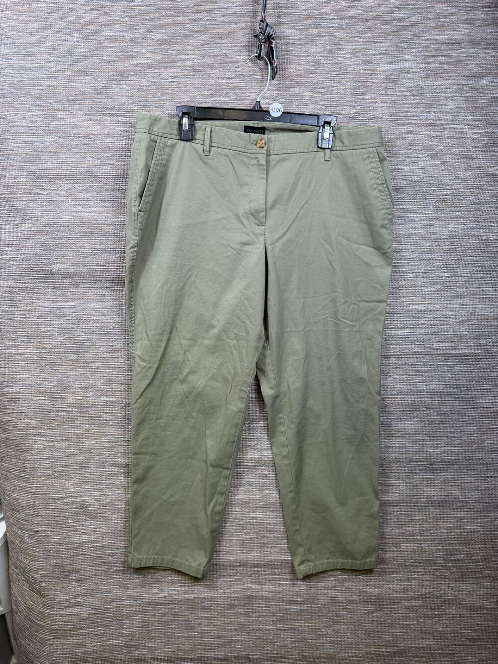Talbots Relaxed Chino Ankle Pants Womens Size 16P Olive Green Mid Rise Stretch